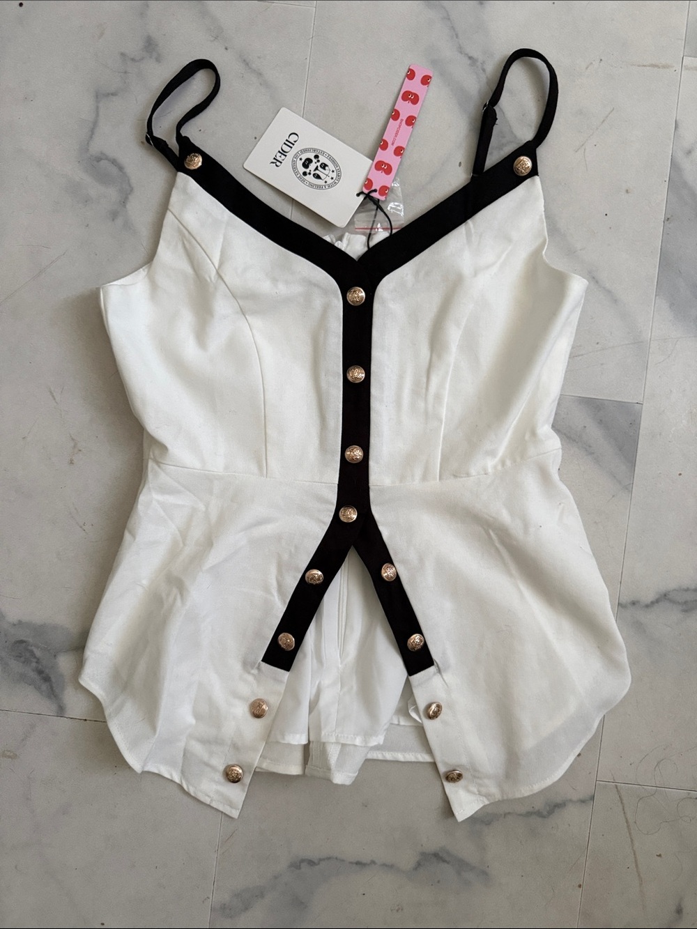 Cider White and Black Contrast Button-Front Cami Top